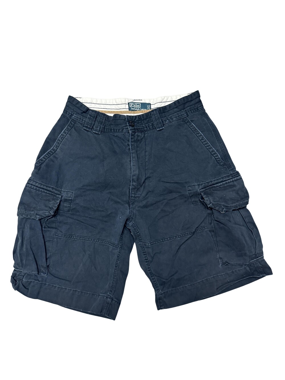 Polo Ralph Lauren Chino Cargo Shorts Mens 32in navy Blue Cotton 10in Inseam